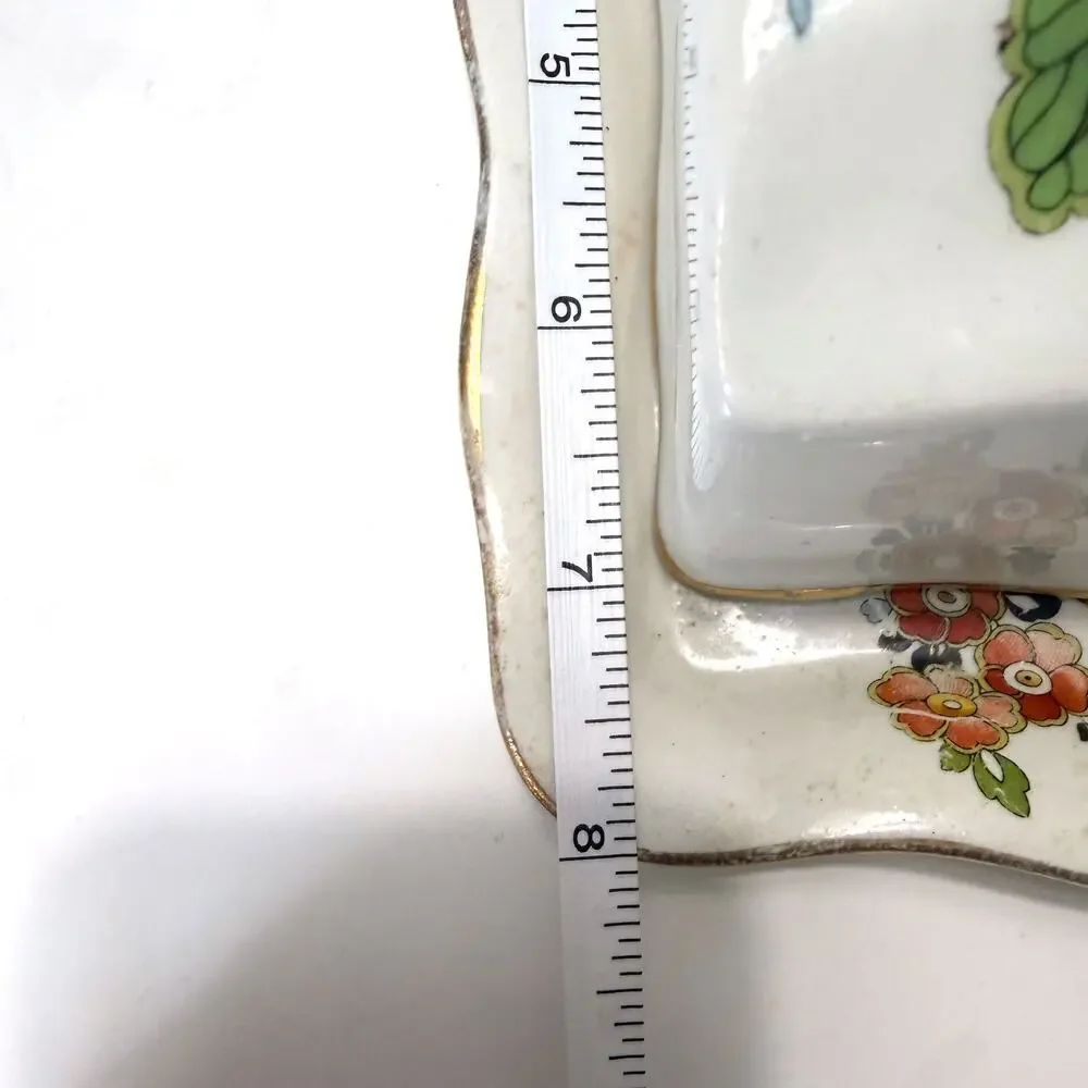 Vintage Floral Covered Cheese Keeper Butter Dish Gold Trim